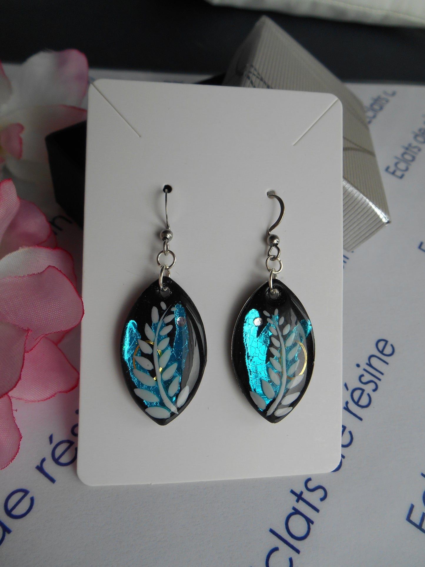 Boucles d'oreilles argentées Ovale, Foil & Palme