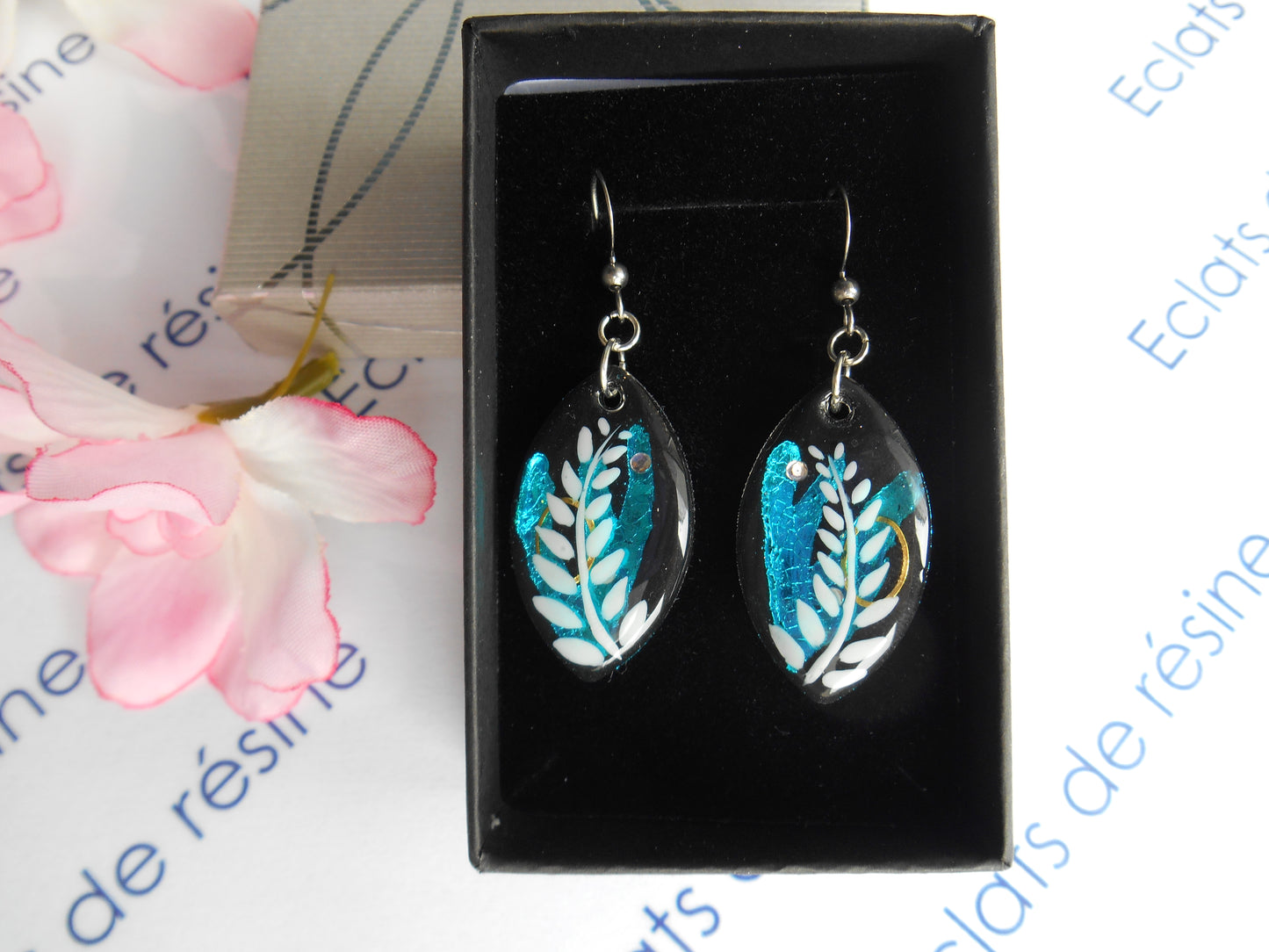 Boucles d'oreilles argentées Ovale, Foil & Palme