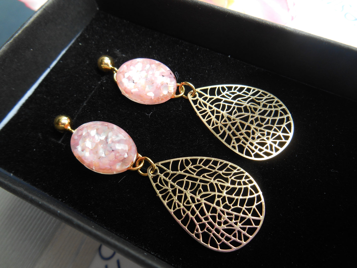Boucles d'oreilles dorées Nacres & Estampes