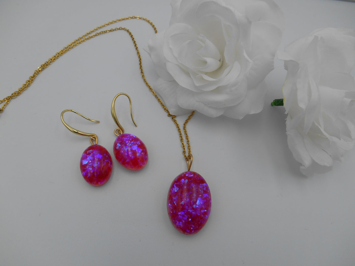 Parure Collier-Boucles dorée & Flakies