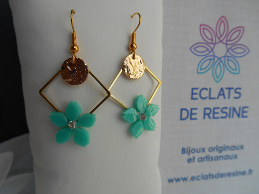 Boucles d'oreilles Carré & fleurs colorée