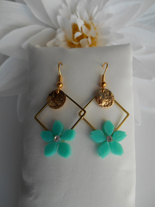 Boucles d'oreilles Carré & fleurs colorée