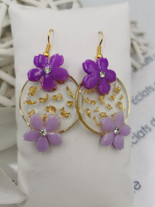 Boucles d'oreilles dorées rondes Fleurs & feuilles d'or