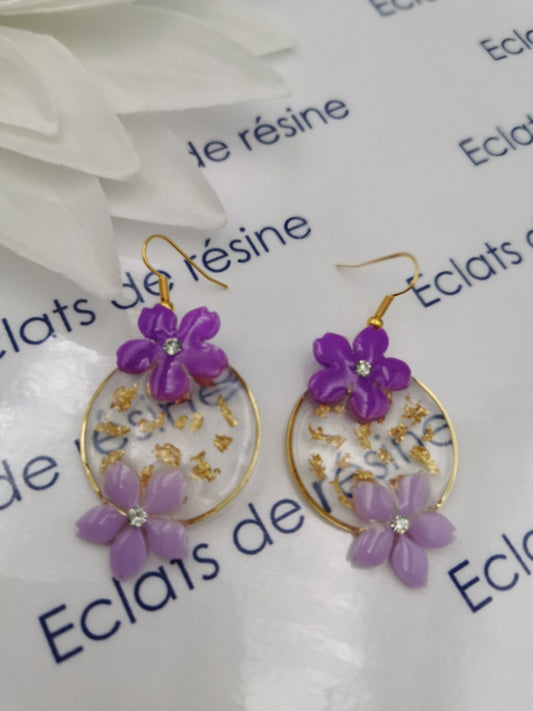 Boucles d'oreilles dorées rondes Fleurs & feuilles d'or