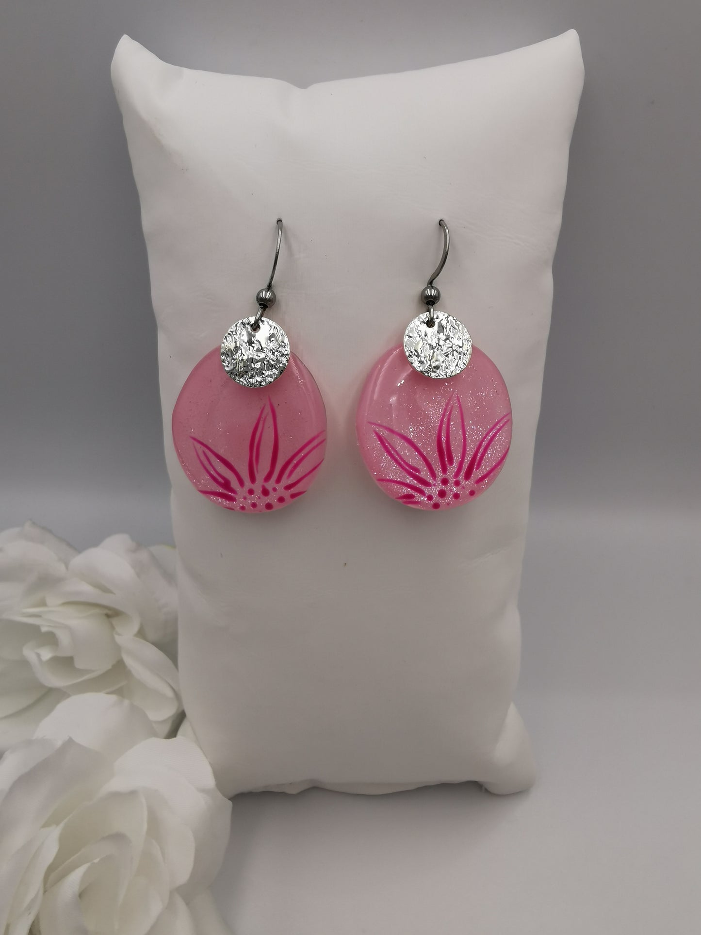 Boucles d'oreilles Galets & fleur fine