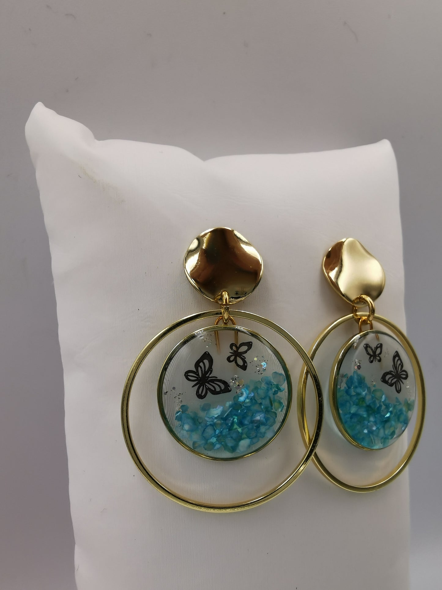 Boucles d'oreilles Doubles anneaux, nacre & papillons