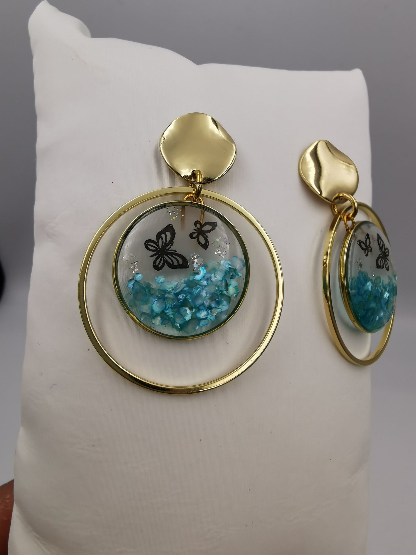Boucles d'oreilles Doubles anneaux, nacre & papillons
