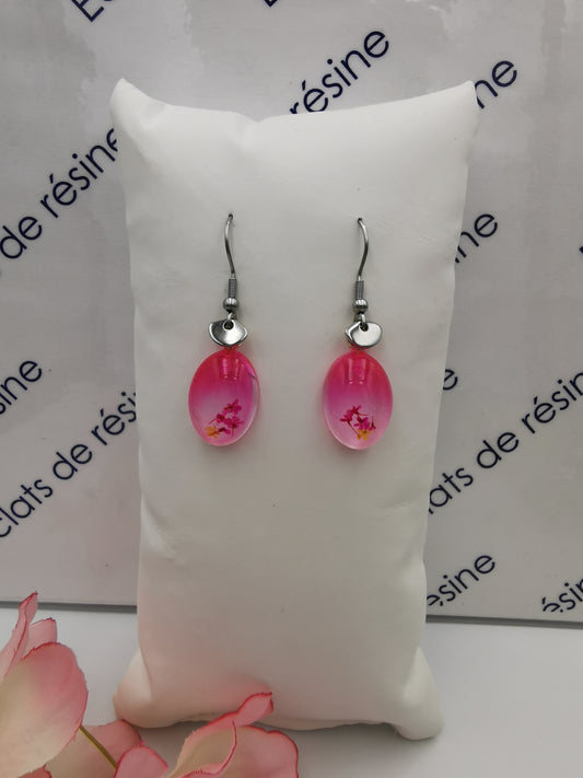 Boucles d'oreilles dégradé rose & fleurs sèchées