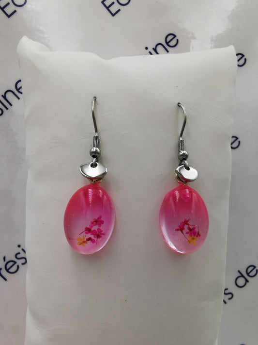 Boucles d'oreilles dégradé rose & fleurs sèchées