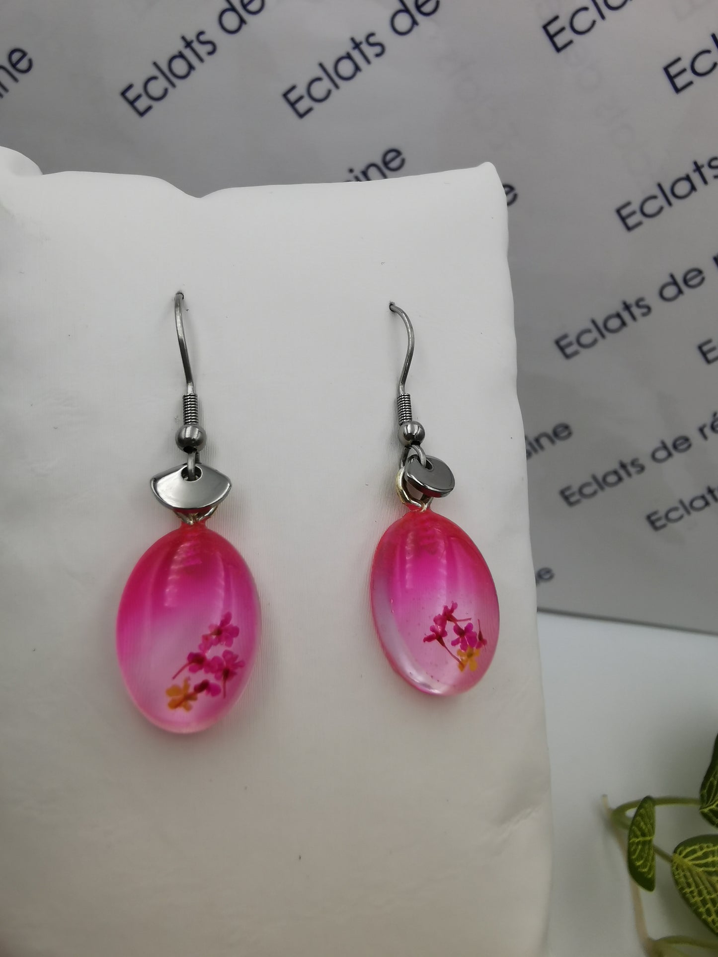 Boucles d'oreilles dégradé rose & fleurs sèchées