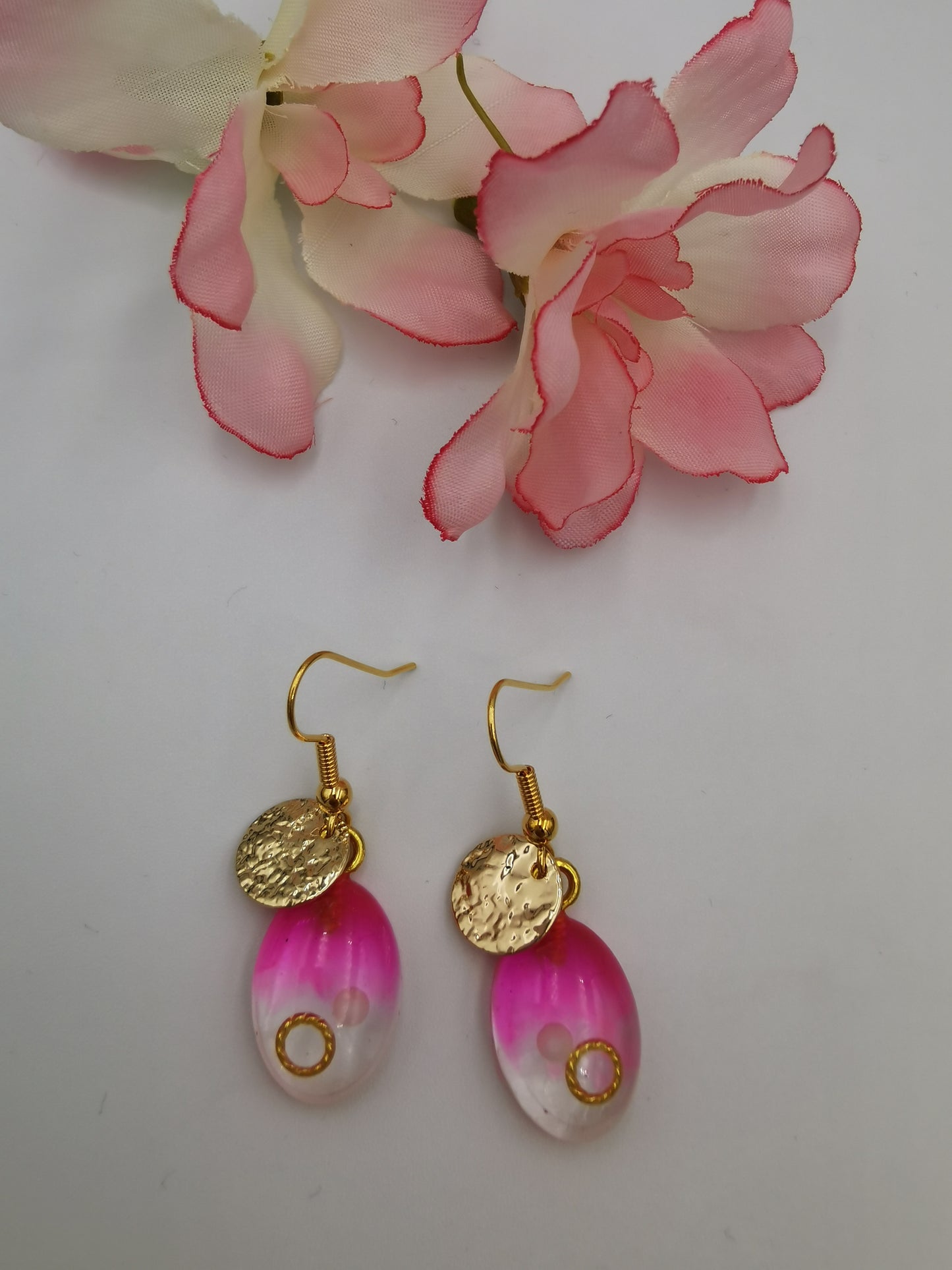 Boucles d'oreilles dégradé rose & fleurs sèchées