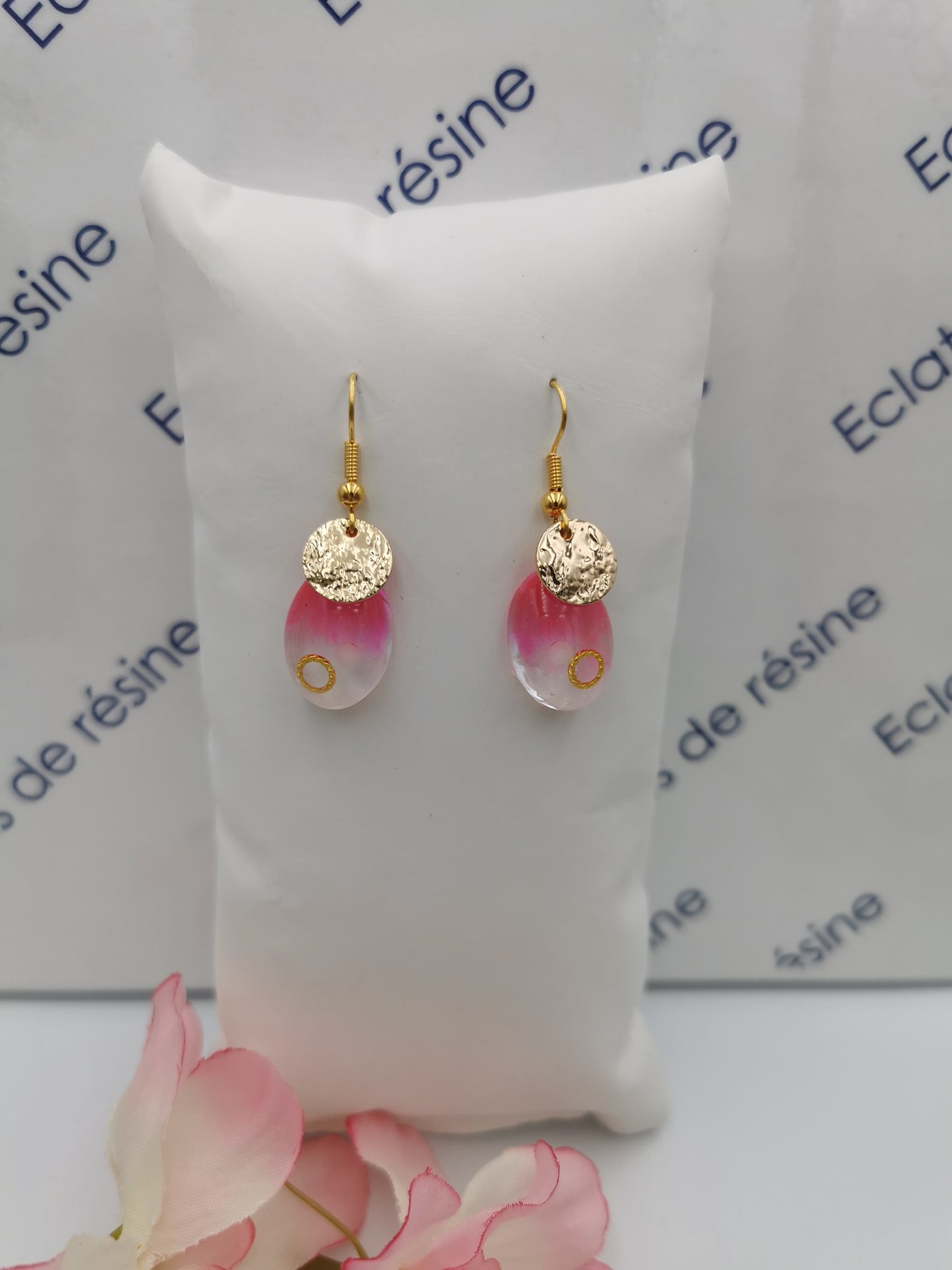Boucles d'oreilles dégradé rose & fleurs sèchées
