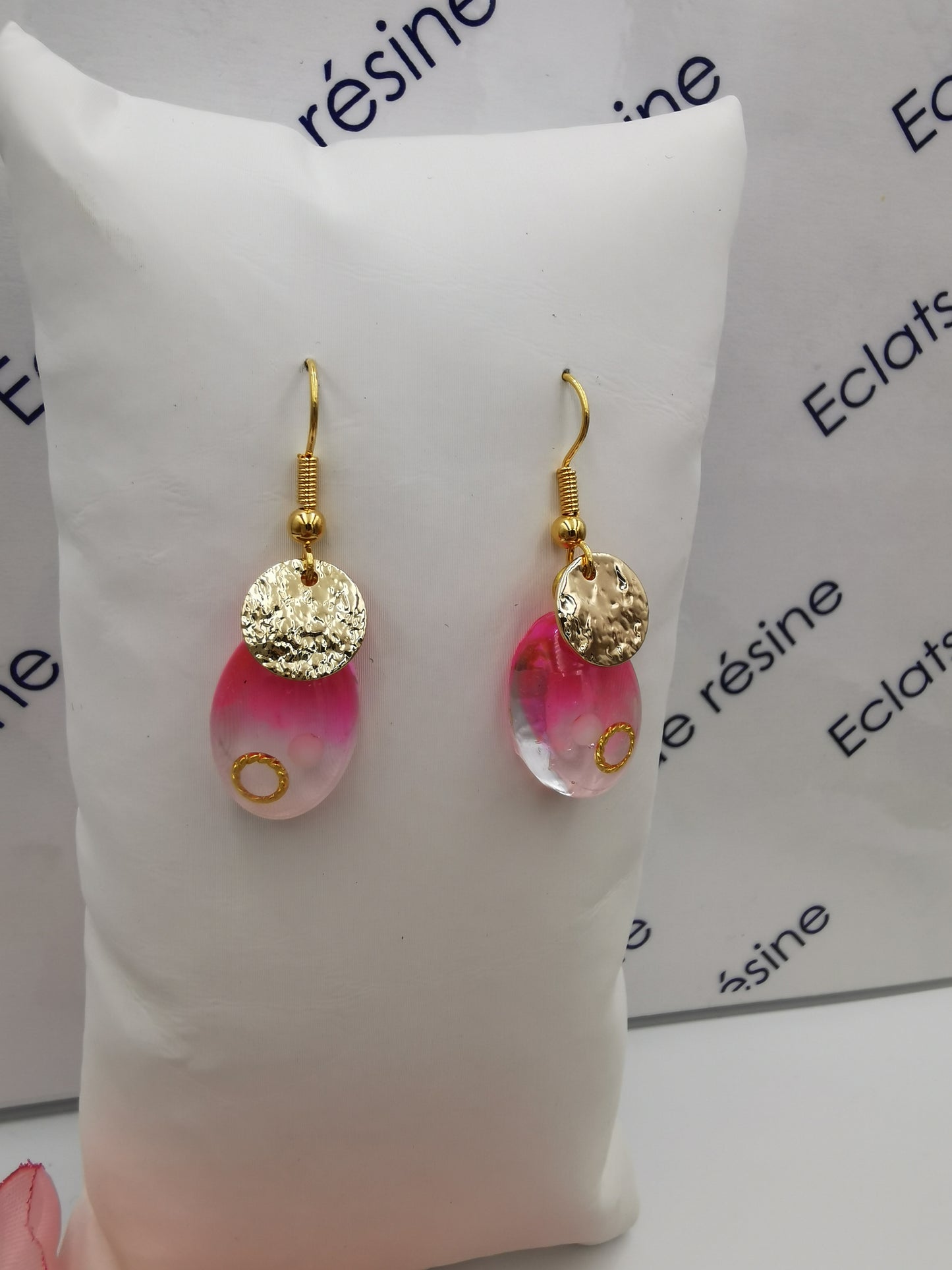 Boucles d'oreilles dégradé rose & fleurs sèchées
